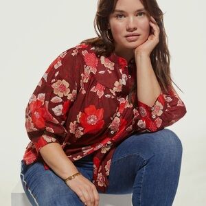 Anthropologie | Porridge NWOT Floral Puffed Sleeve Button Down Size 2X